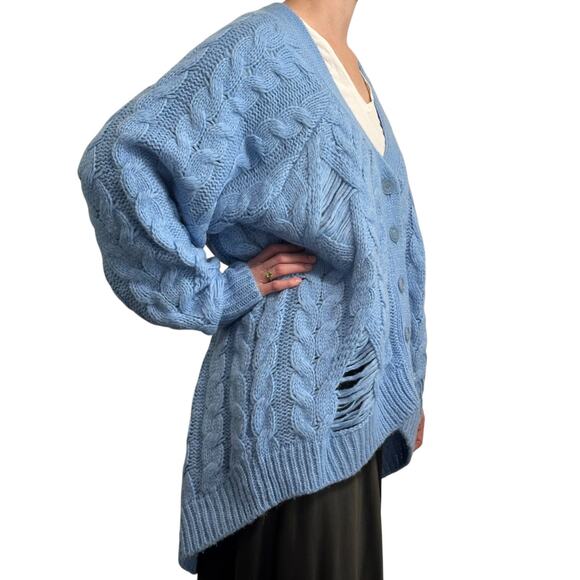 Stella McCartney Distressed Cable-knit Alpaca-blend Cardigan Blue size S - Picture 4 of 13